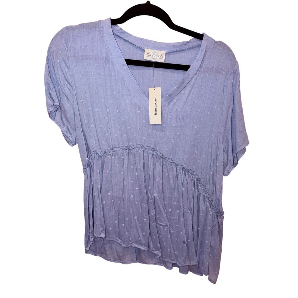 Jun & Ivy Blue Polka Dot Top NWT